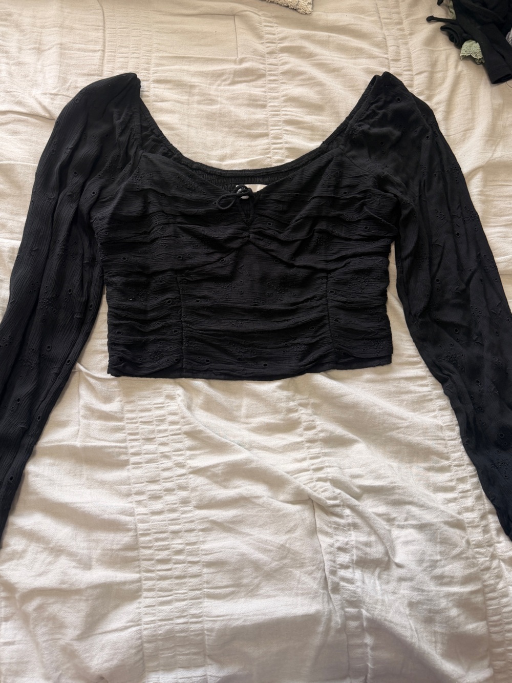 Hollister Black Eyelet Long-Sleeve Cropped Top
